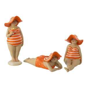 J-Line Baigneuse Chapeau Polyresine Orange Assortiment De 3