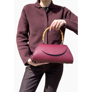 Borsa a Mano Elegante da Donna con Manico in Bambu in Pelle Martellata