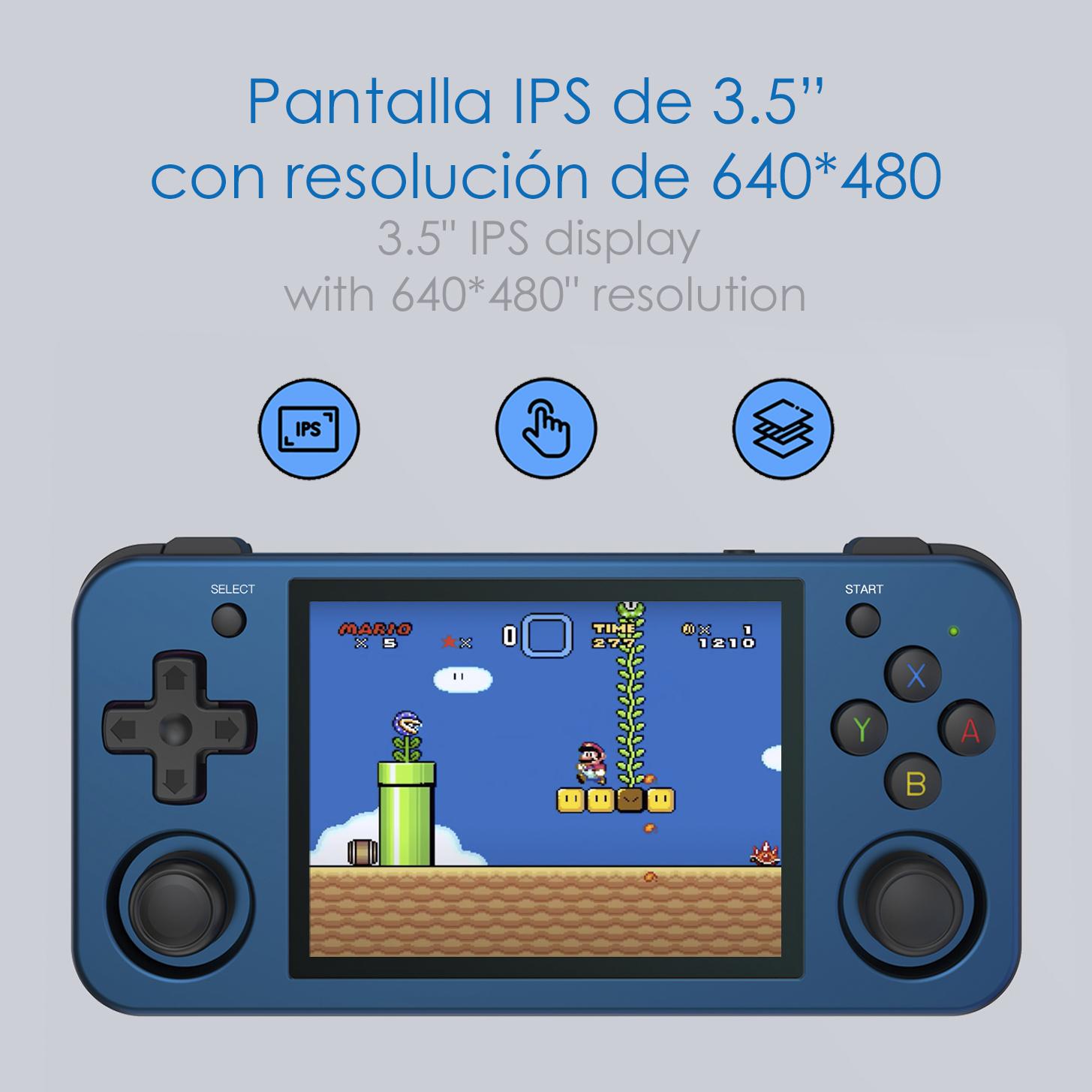 DAM Consola emulador multiplataforma RG353M. 3,5'' IPS; Quad Core 1,8GHz, 16GB+256GB. Android 11 + Linux. WiFi. +44.000 juegos. 14,5x1,4x7,2 Cm. Color: Azul