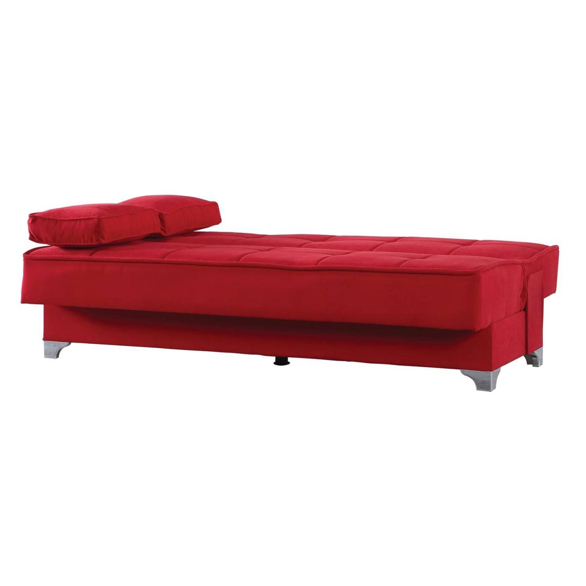 Divano letto Carlos, Divano letto contenitore lineare con 2 cuscini inclusi, Sofà da soggiorno in tessuto imbottito con apertura click-clack, 190x87xh91 cm, Rosso