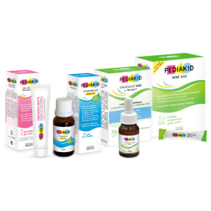 PEDIAKID - Box Bébé - Vitamine D3, Colicillus Bébé L. Reuteri+, Gel de Soin Premières Dents, Bébé Gaz - Soutient la croissance & développement - Aide à apaiser les troubles digestifs