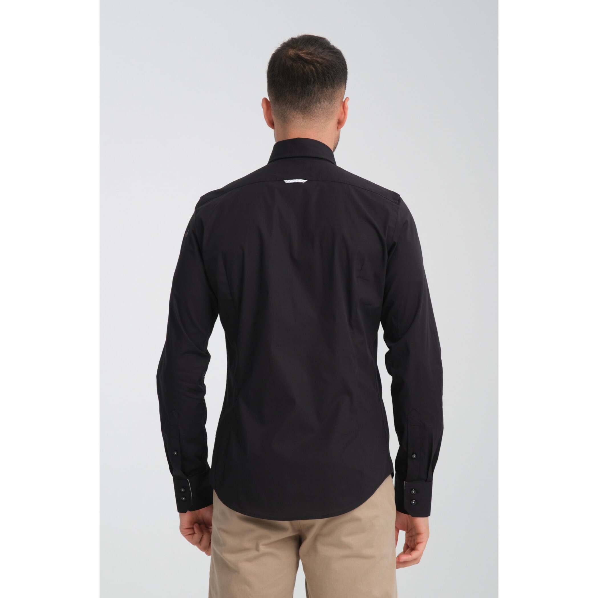 Camicia Uomo 2 Bottoni Button Down Slim Popeline Stretch Unito Nero
