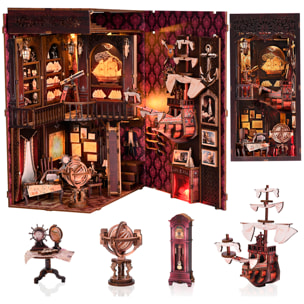 Memoria de navegación. Book Nook de madera, diseño 3D realista con gran detalle, cubierta y luces led.