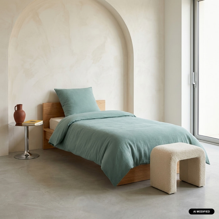 Parure de lit gaze de coton vert amande ALIX