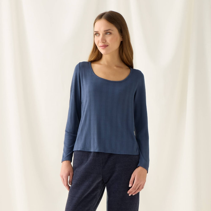 Camiseta de punto canalé Nuni color azul oscuro Poliéster