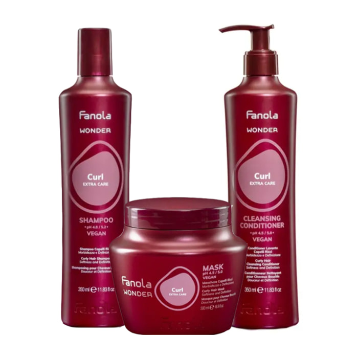 FANOLA Kit Wonder Curl Shampoo 350ml + Mask 500ml + Conditioner 350ml