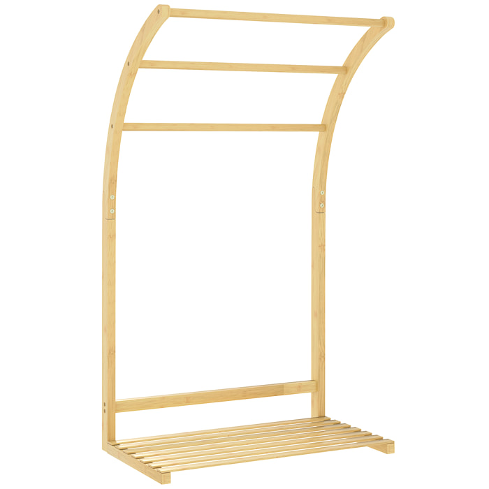 Toallero de Pie de Bambú, Soporte de Toallas de Baño con 3 Barras y Estante de Almacenamiento, para Baño y Lavandería, 50x29x84 cm, Natural