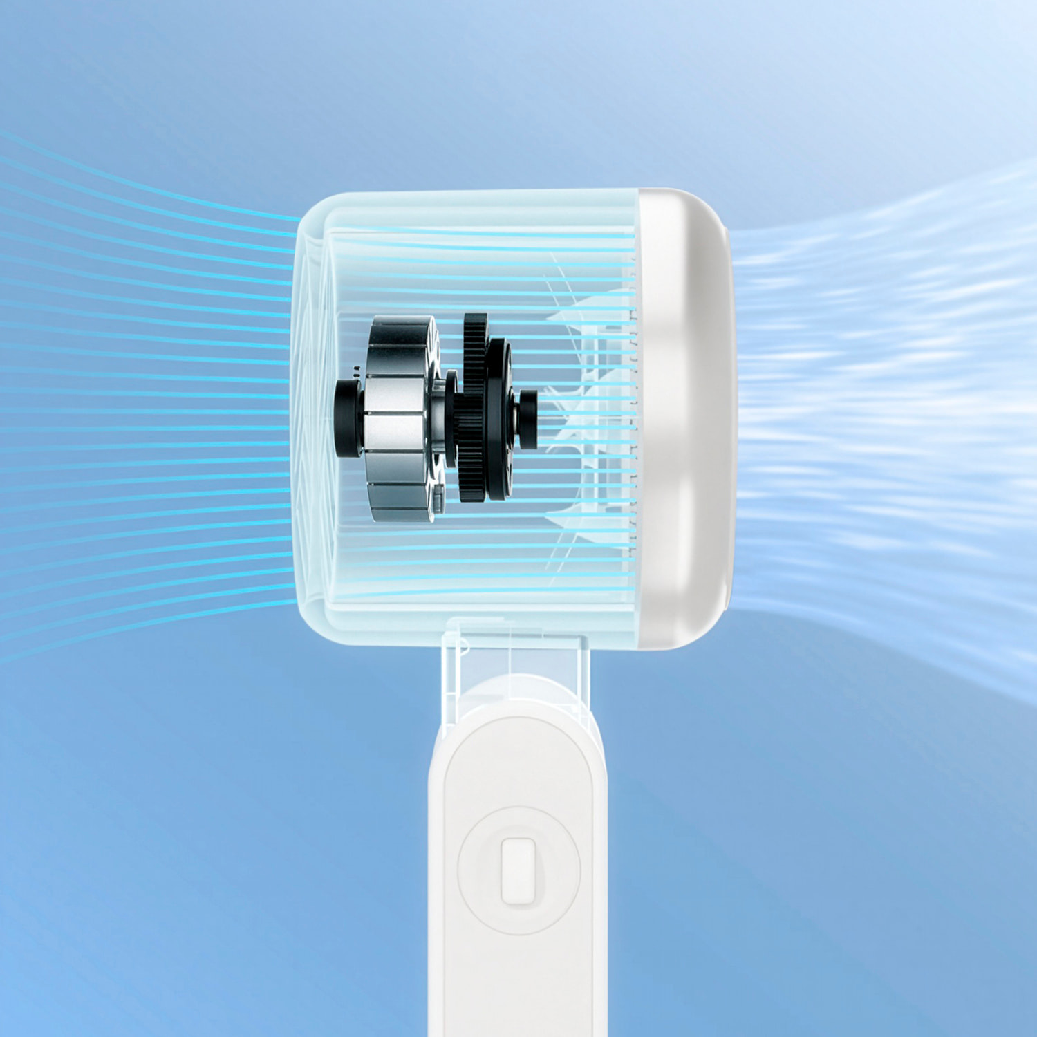 Ventilatore portatile S1061 con 199 velocità di regolazione continua, schermo LCD e visualizzazione in tempo reale del livello della batteria. Include lanyard per appendere.
