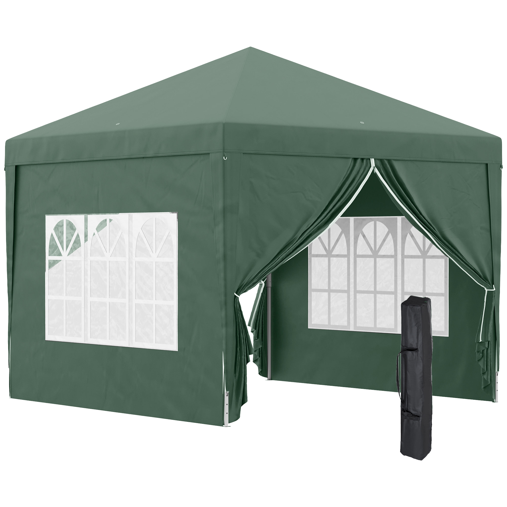 Tonnelle barnum pop-up pliant dim. 3L x 3l x 2,58H m 2 fenêtres sac transport acier Oxford vert