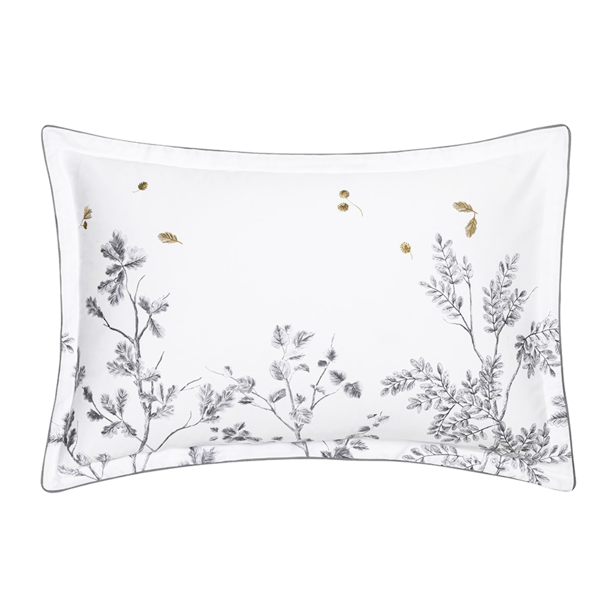 Taie d'oreiller imprimée en satin de coton bio, SAISON, Noir et blanc