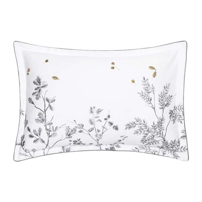 Taie d'oreiller imprimée en satin de coton bio, SAISON, Noir et blanc