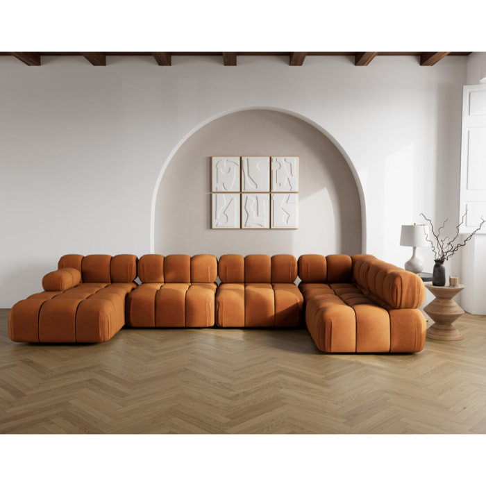 Ruby - canapé panoramique modulable d'angle droit 7 places en velours texturé - Terracotta