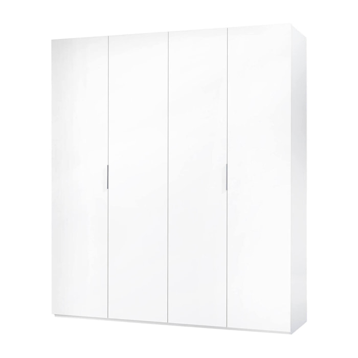 Guardaroba grande Aram, Armadio per camera da letto a 4 ante battenti, Mobile con 2 ripiani e barra appendiabiti, 180x52h200 cm, Bianco