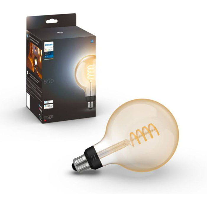 Ampoule LED connectée PHILIPS HUE E27 White Ambiance Globe G. Filament