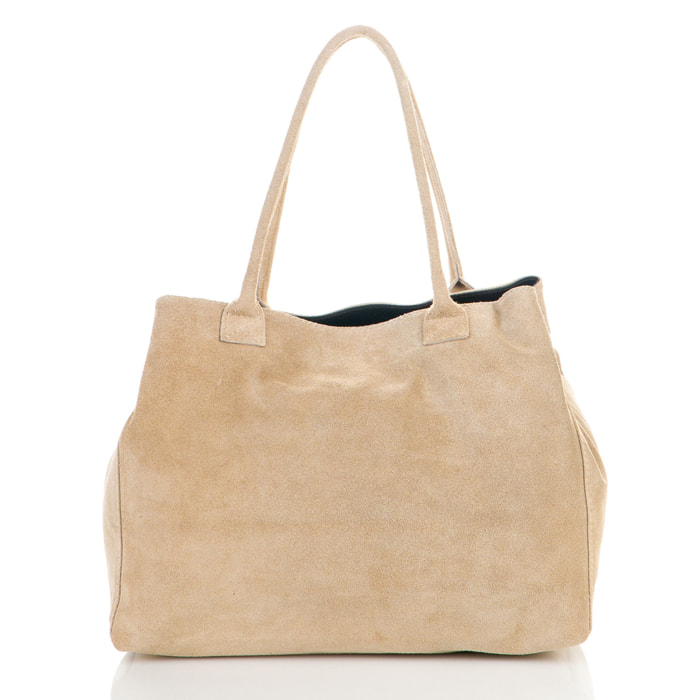 Borse Donna colore Beige-in pelle Made in Italy 41 x 28 x 7cm