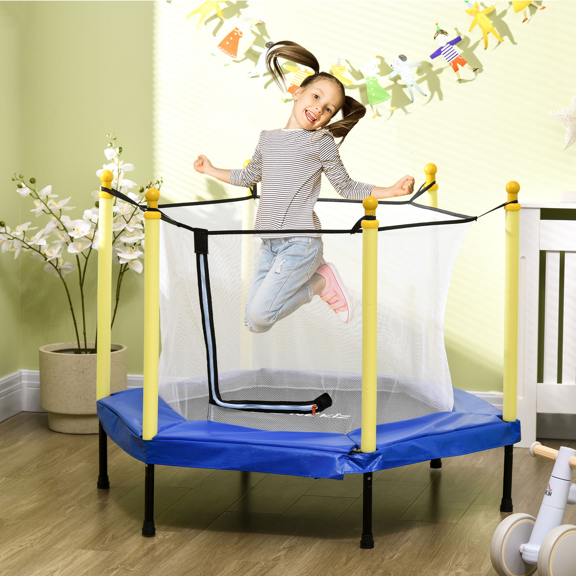 Cama Elástica para Niños 95x85 cm con Red de Seguridad Trampolín Infantil para Niños de 3-6 Años para Interior Carga 50 kg 122x122x97 cm Azul