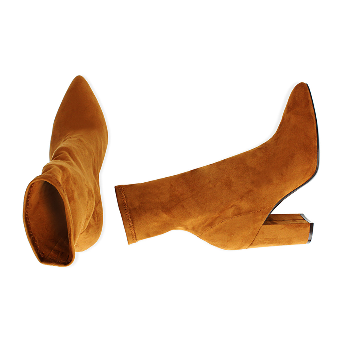 Ankle boots cognac in microfibra, tacco colonna 9,5 cm