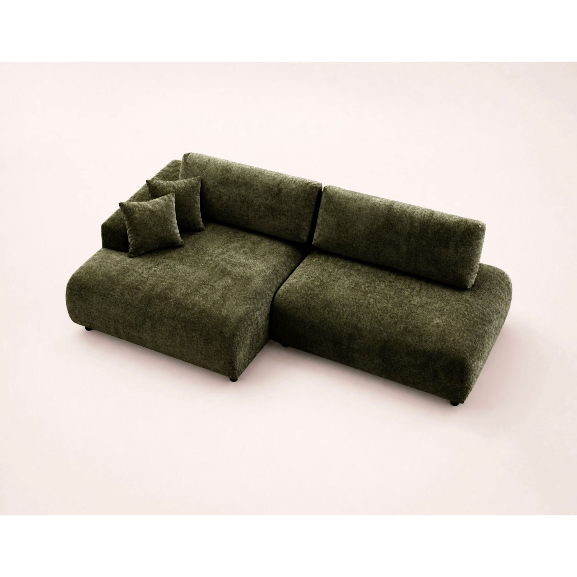 Pivoine - Canapé d'angle ouvert gauche 4 places convertible avec coffre en tissu texturé - Vert Kaki