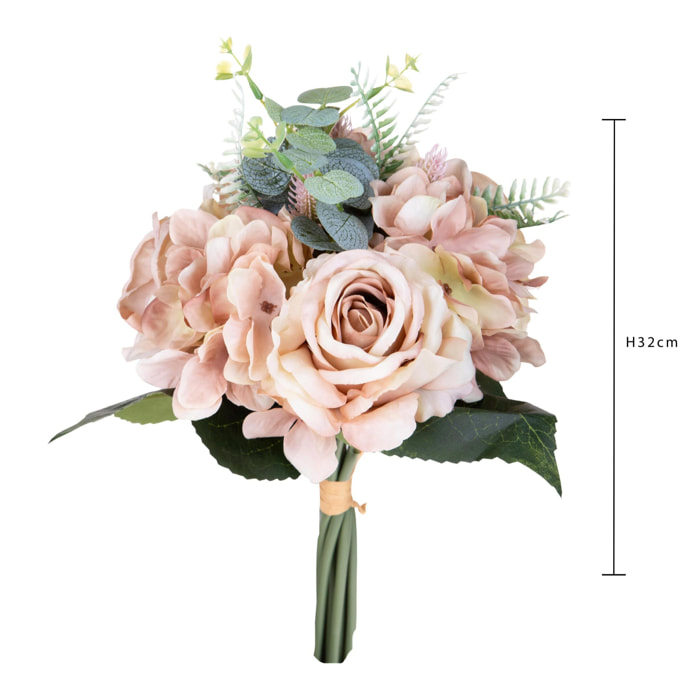 Bouquet Rose E Ortensie - Pezzi 4 - Colore: Beige - 18xH32x18cm - Bianchi Dino -