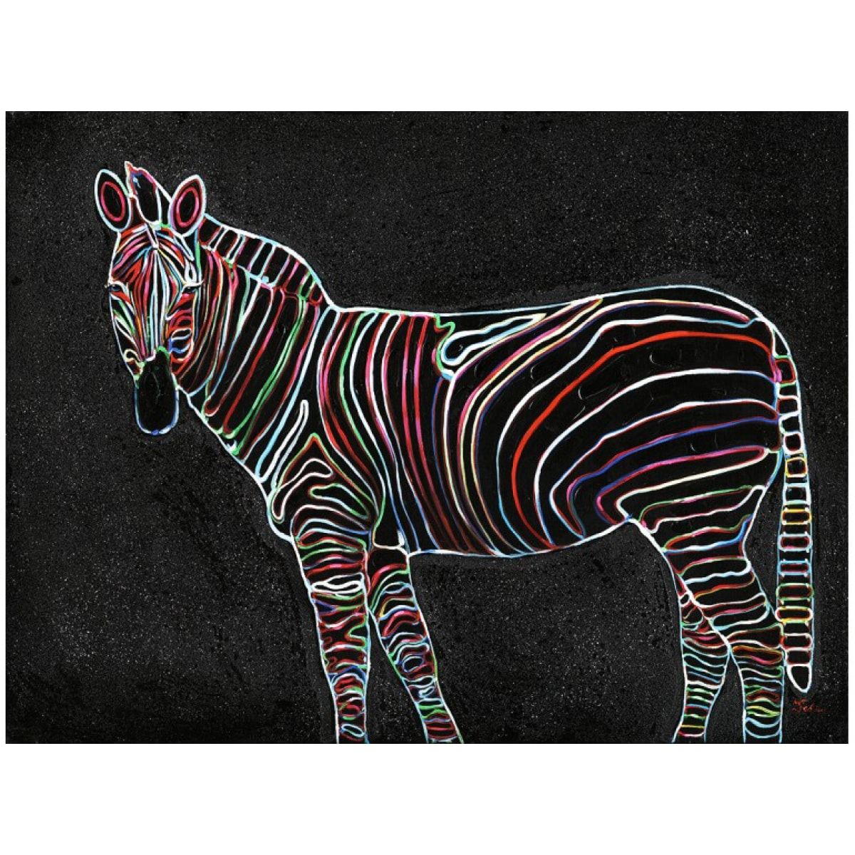 Peinture sur toile 120 cm cadre décoratif mural noir zèbre multicolore - ZEBRA