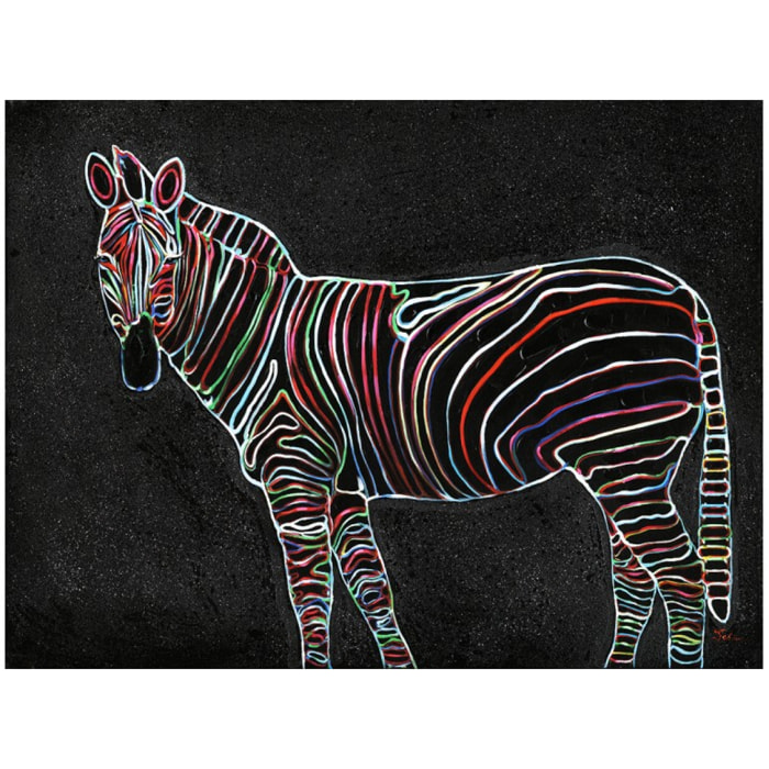 Peinture sur toile 120 cm cadre décoratif mural noir zèbre multicolore - ZEBRA