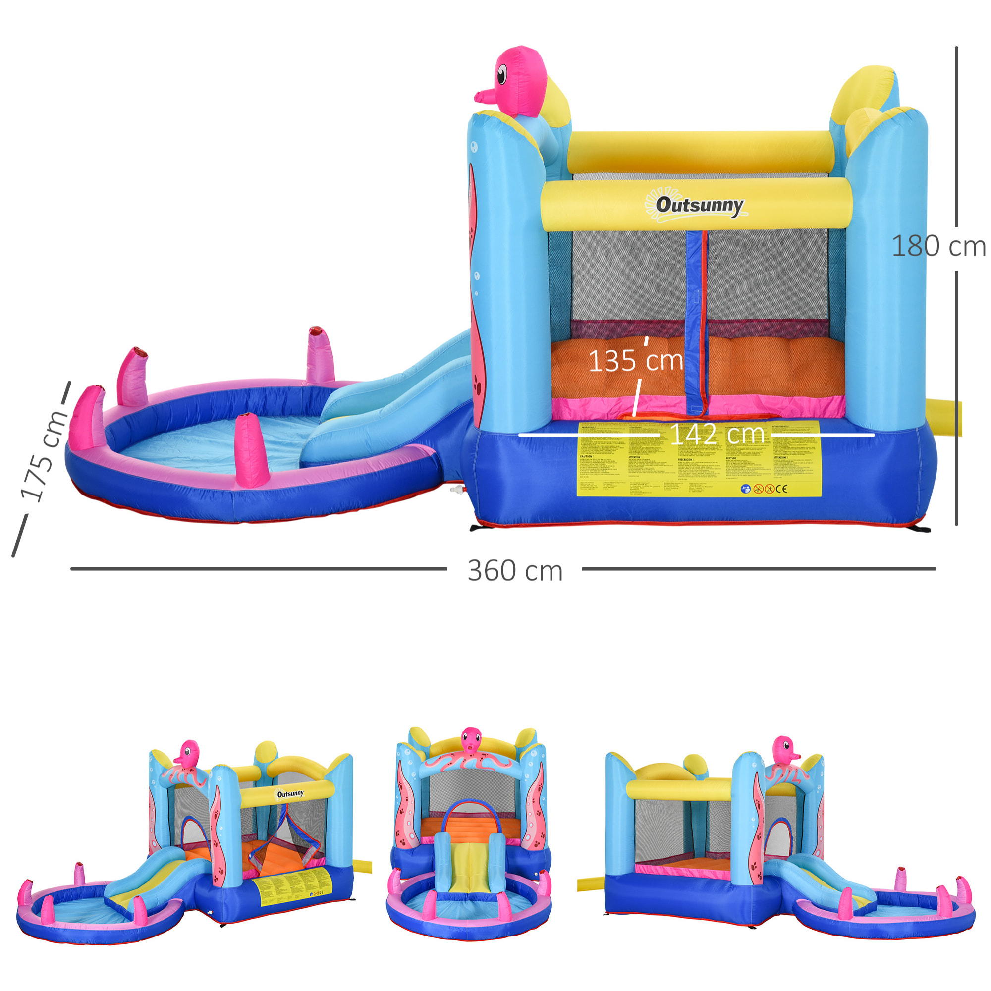 Castillo Hinchable con Tobogán Cama de Salto Piscina para +3 Años 360x175x180 cm