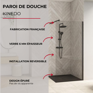 KINEDO Paroi de douche fixe 198,3 X 130 Smart Design solo profilé noir verre transparent