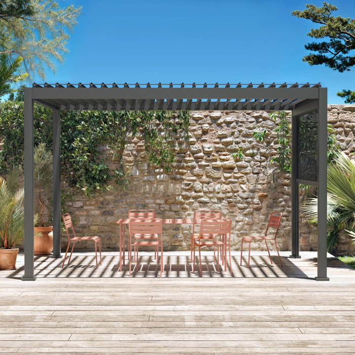 Pergola Bioclimatique gris anthracite – Triomphe – 300x400cm. aluminium. à lames orientables + store 300cm