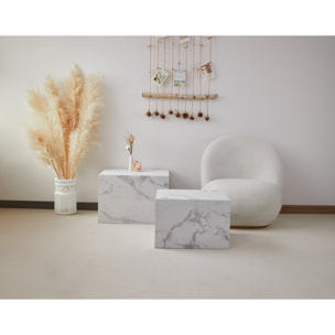 Fabio - lot de 2 tables basses - marbre blanc - Blanc