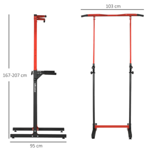 Station de musculation multifonction - barre de traction chaise romaine - hauteur réglable 6 niv. - acier noir rouge