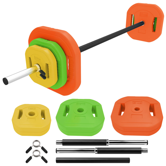 SPORTNOW Barra de Pesas 20 kg, Set de Pesas Ajustables con Barra de Acero de 140 cm, 6 Discos de 2x5kg, 2x2,5kg, 2x1,5kg, 2 Clips, Juego de Mancuernas para Entrenamiento de Fuerza en Casa Gimnasio
