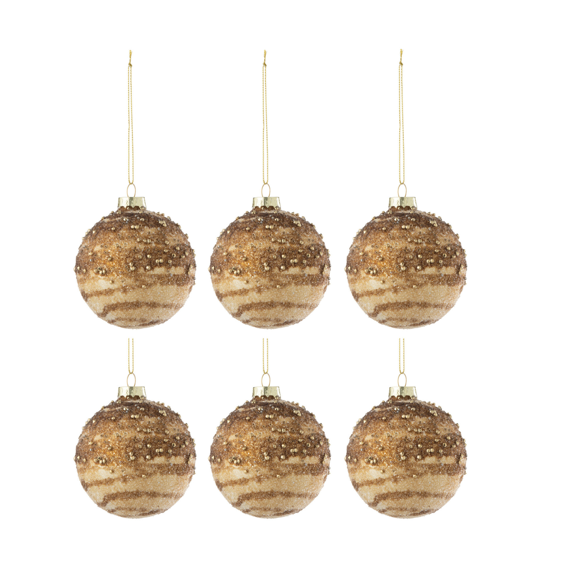 J-Line boule de Noël Lignes Paillettes - verre - brun - boîte de 6