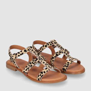 Sandalias de Piel - Leopardo - Tacón: Bajo