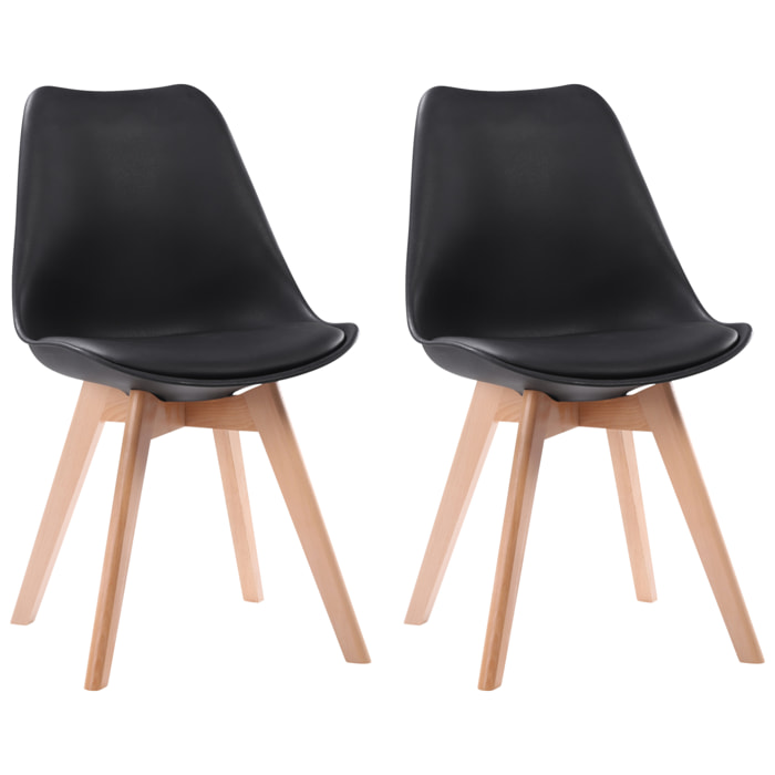 Lot de 2 chaises scandinaves NORA noires avec coussin