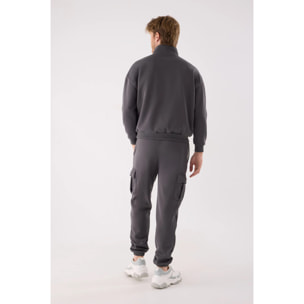 Sudadera deportiva hombre afelpada semi cremallera gris marengo