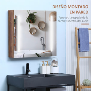 kleankin Armario con Espejo de Baño con Luz LED Armario de Baño Colgante con 2 Puertas Función de Memoria e Interruptor Táctil Estilo Moderno 70x15x65 cm Marrón Rústico