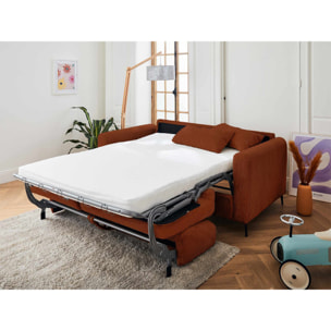 Owen - canapé lit 3 places convertible express couchage quotidien 140 cm matelas 12 cm en velours côtelé - Terracotta