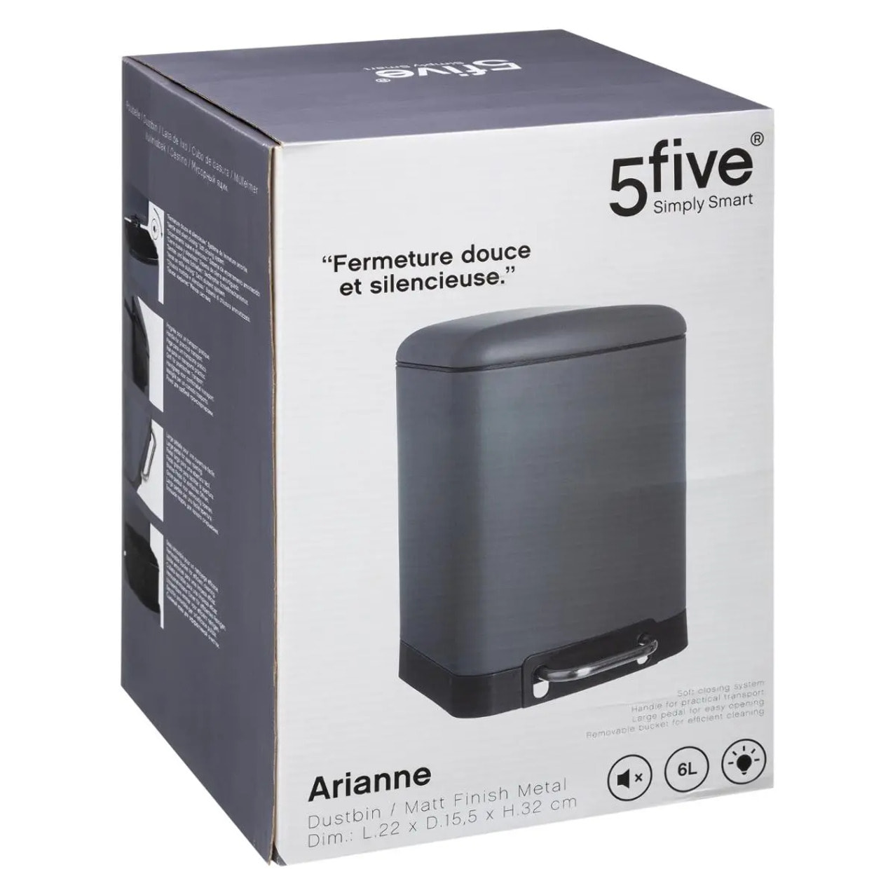 Poubelle à pédale métal 6L "Ariane" gris anthracite