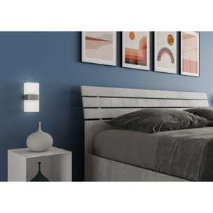 Lit avec sommier 160x200 tête de lit inclinée avec des lames gris béton Ankel