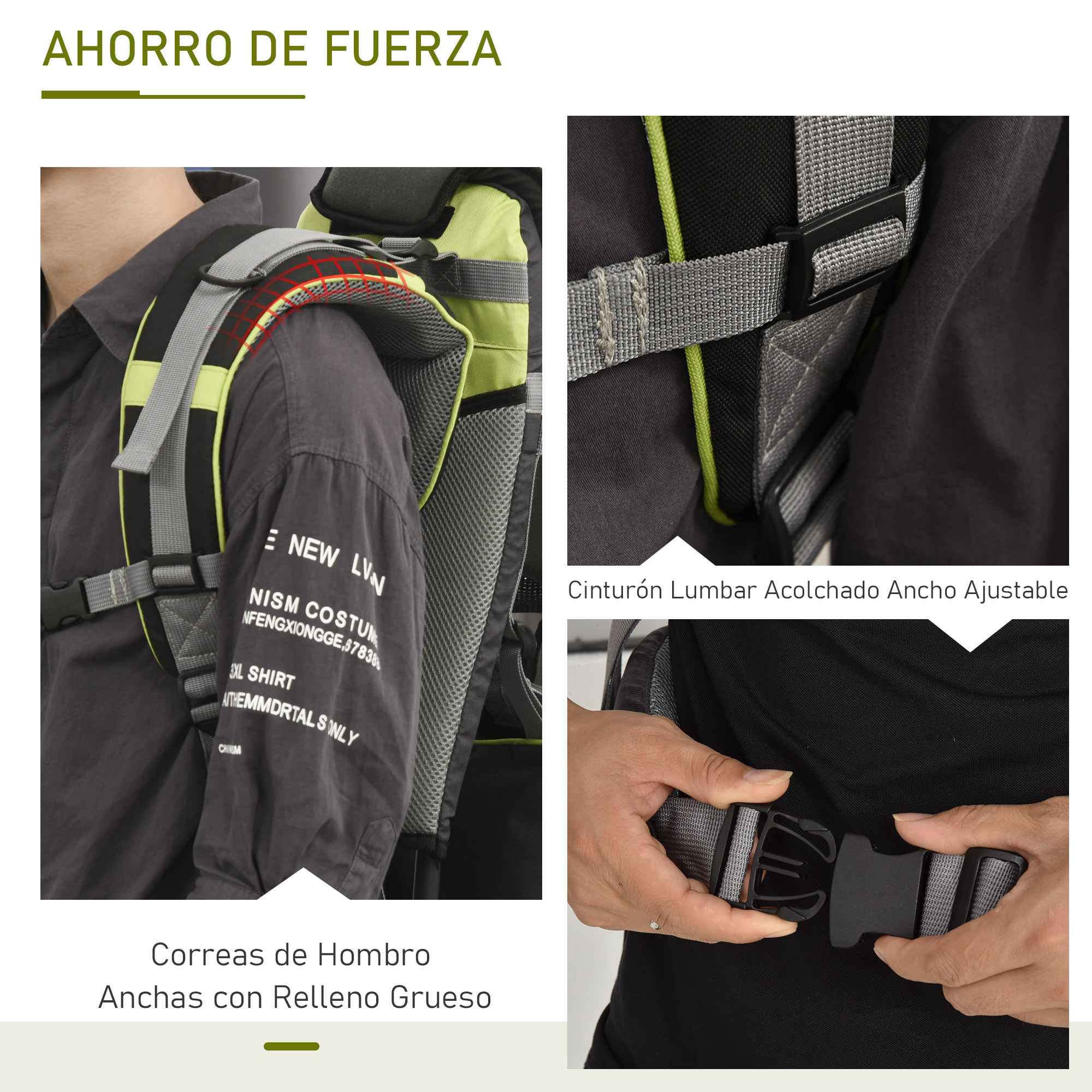 Mochila Portabebés Plegable con Dosel Verde y Gris