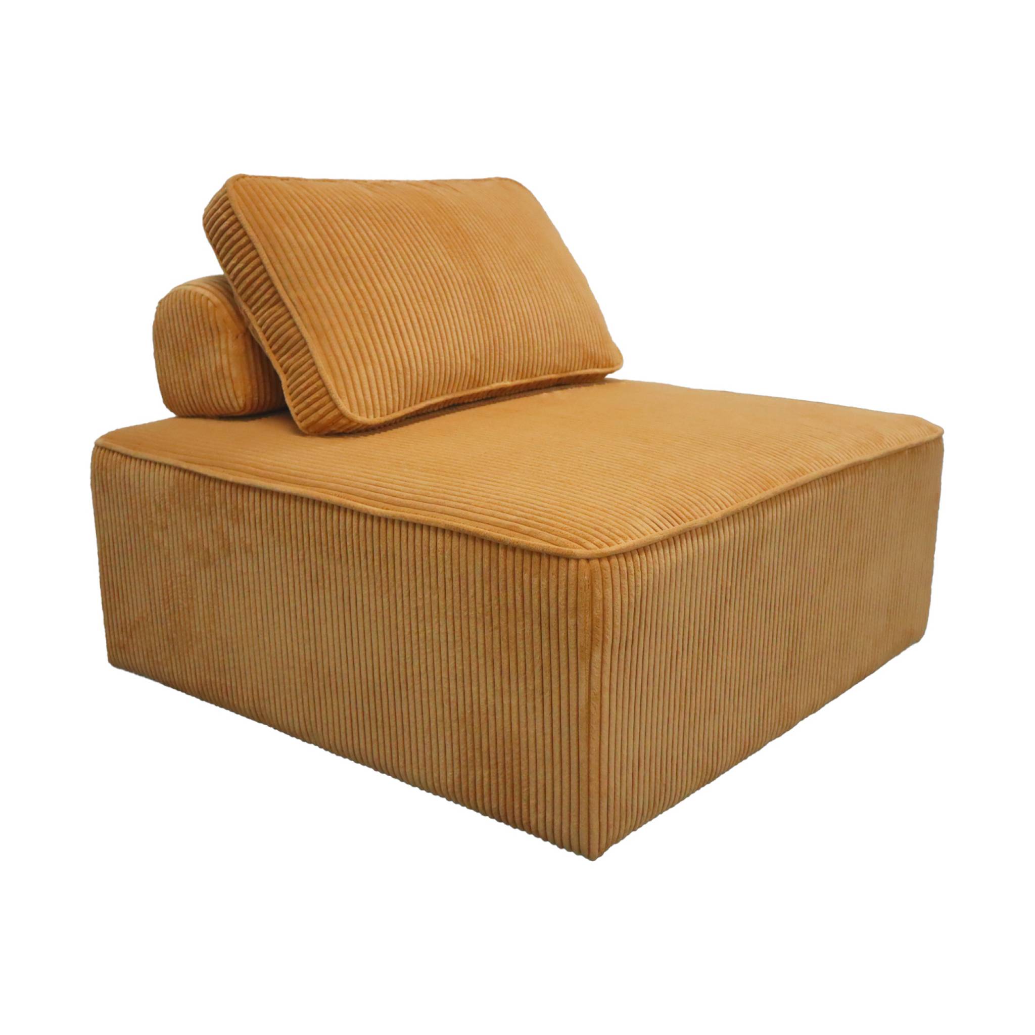 Chauffeuse  pour canapé modulable velours côtelé moutarde avec un coussin
