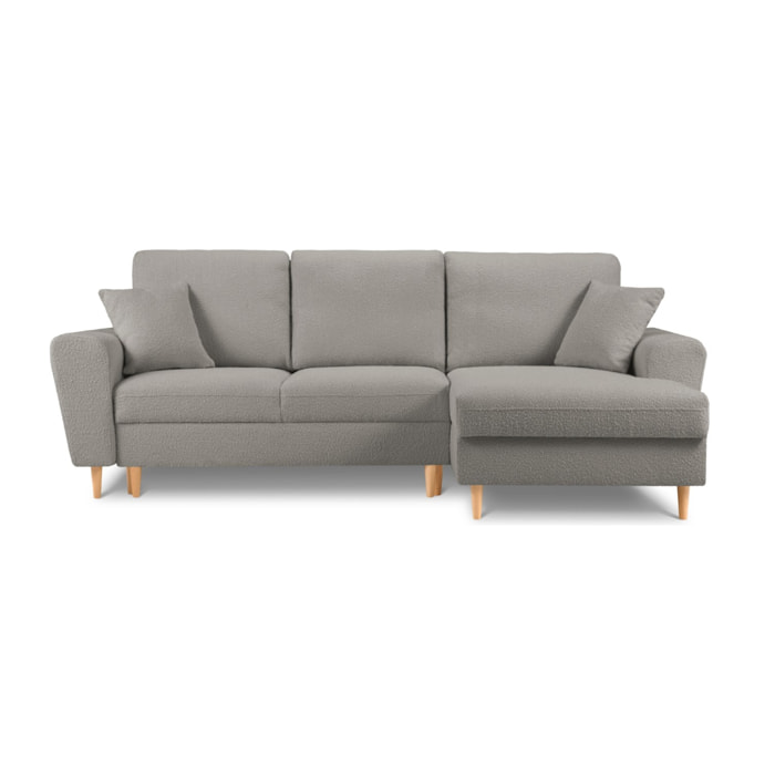 Canapé d'angle droit convertible avec coffre de rangement "Kyoto" 4 places en bouclé gris