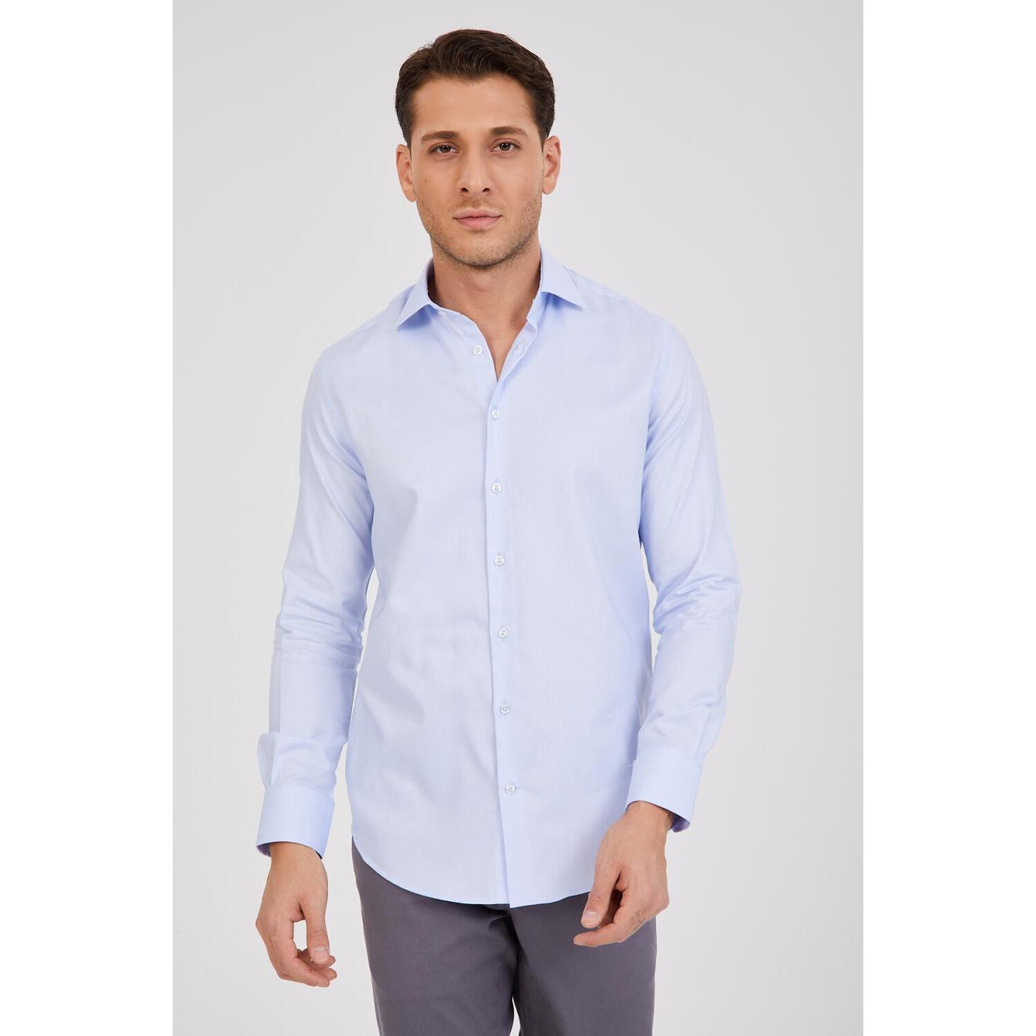 Camicia Uomo 1 Bottone Francese Slim Oxford unito Celeste