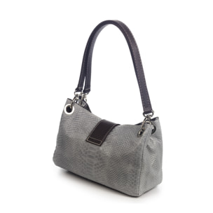 FIRENZE ARTEGIANI Anzio Borsa a Spalla da Donna. Vera Pelle Scamosciata Incisione Serpente Made in Italy 28x12x17 Cm. Grigio