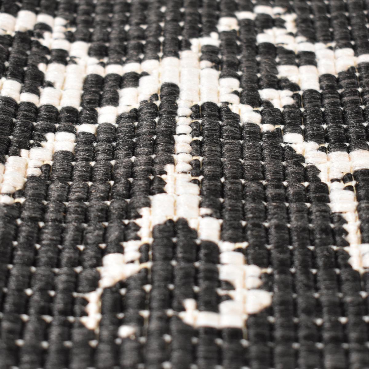 Tapis d'extérieur reversible Jora motif oriental Noir et blanc