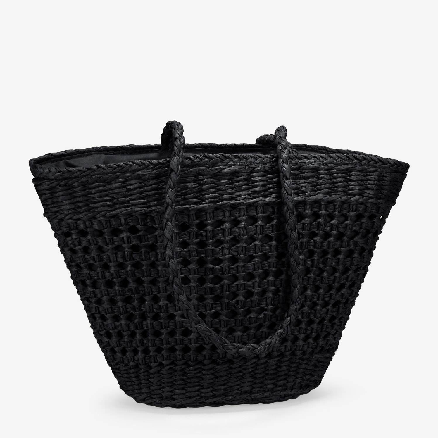 Bolso capazo negro de rafia trenzada