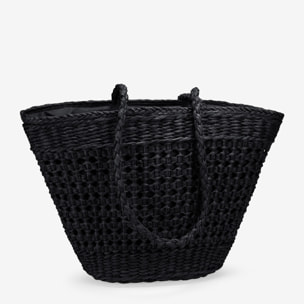 Bolso capazo negro de rafia trenzada