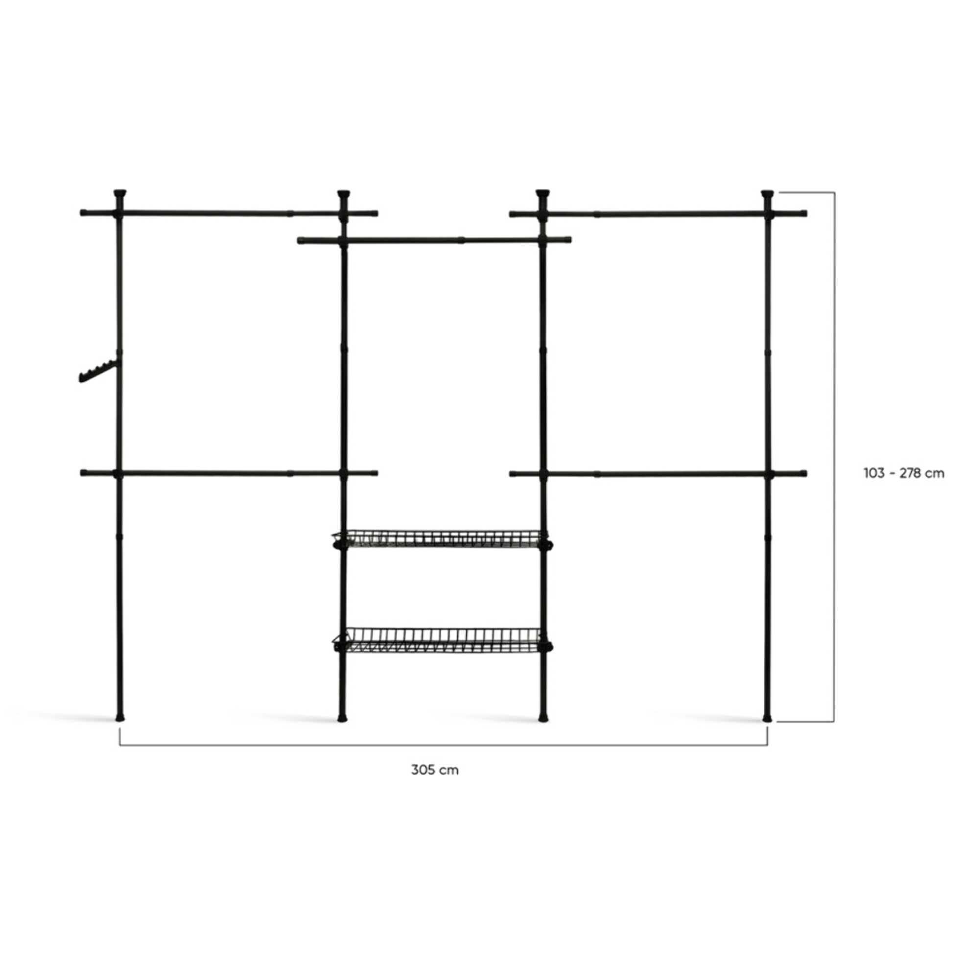 Penderie télescopique double avec rangements intégrés H278cm