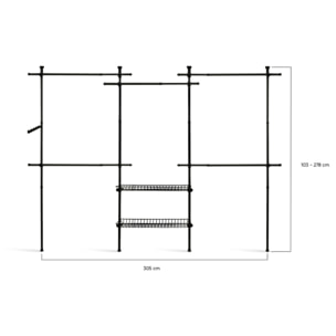 Penderie télescopique double avec rangements intégrés H278cm