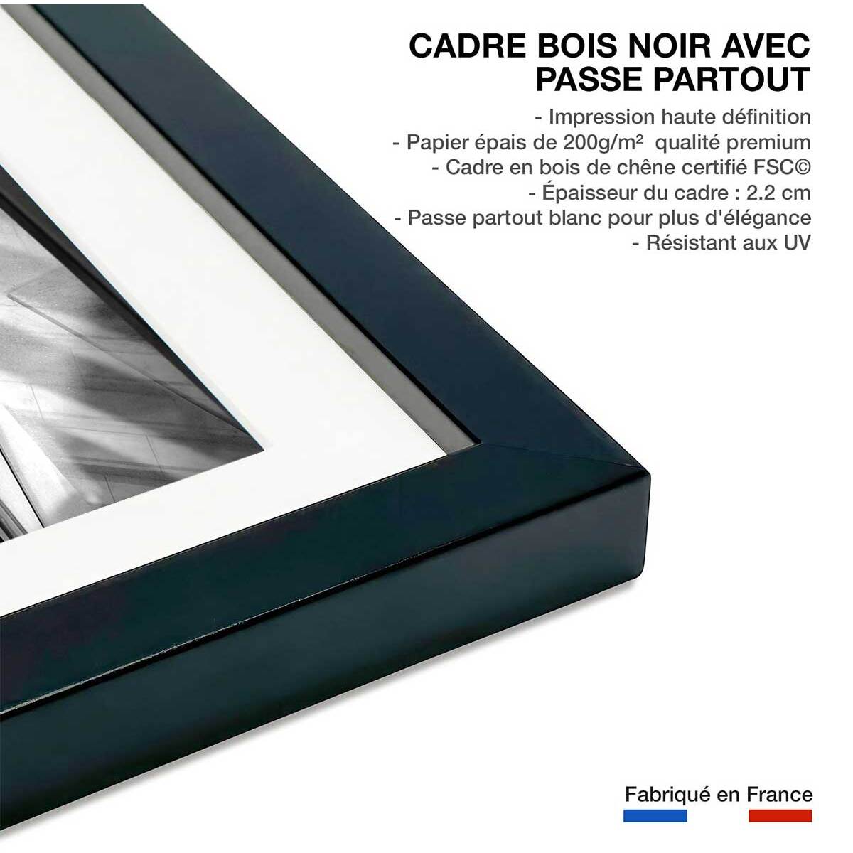 Affiche portrait de femme - Jeu d'ombre Affiche + cadre en bois - Noir